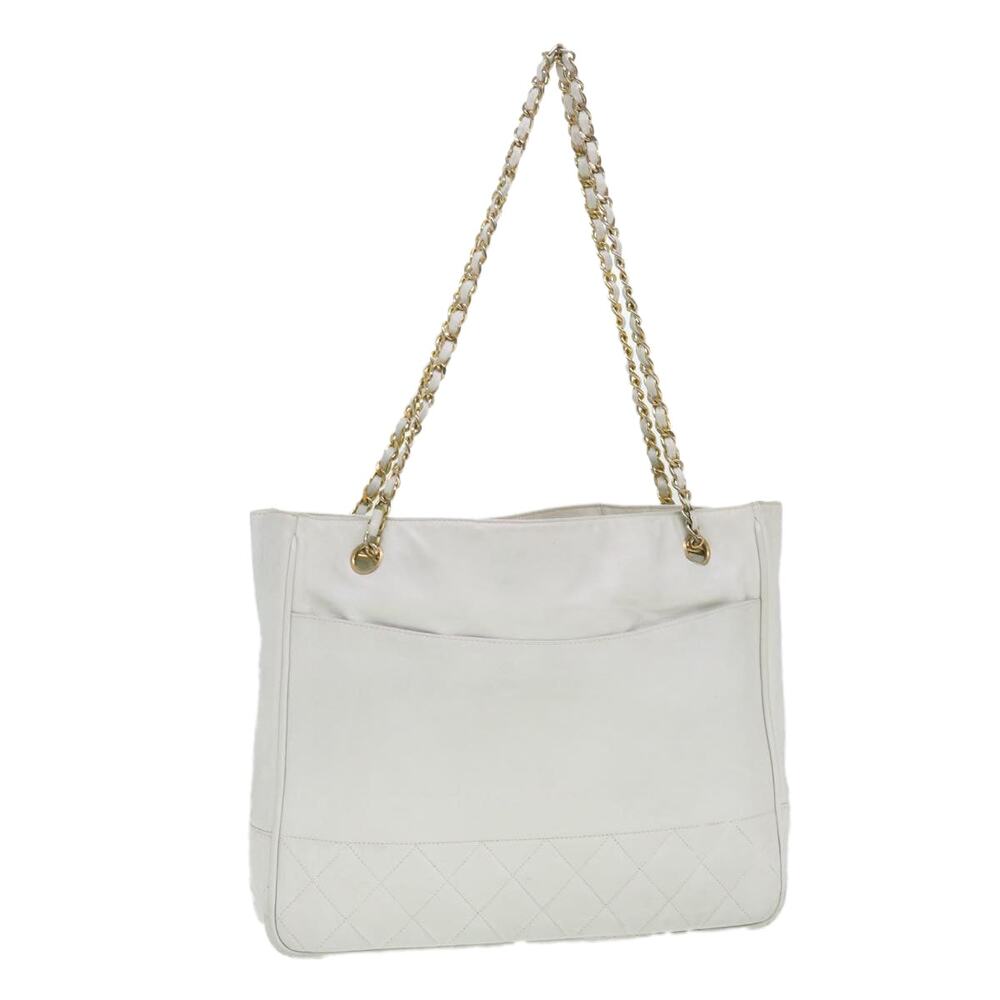 CHANEL Chain Shoulder Bag Lamb Skin White CC